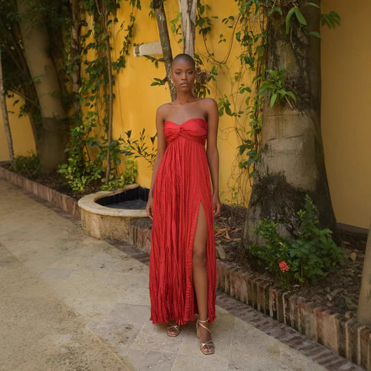 Damen Sommerliches Maxikleid mit Raffungen und schwingendem Rock R&B