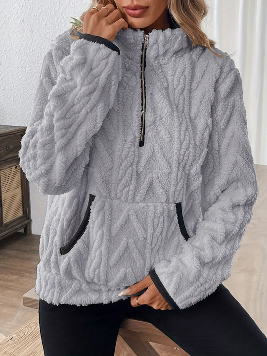 Damen kuscheliger Fleece-Hoodie mit halbem Reißverschluss R&B