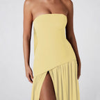 Damen Maxikleid mit schulterfreiem Design und dekorativem Wickelausschnitt R&B
