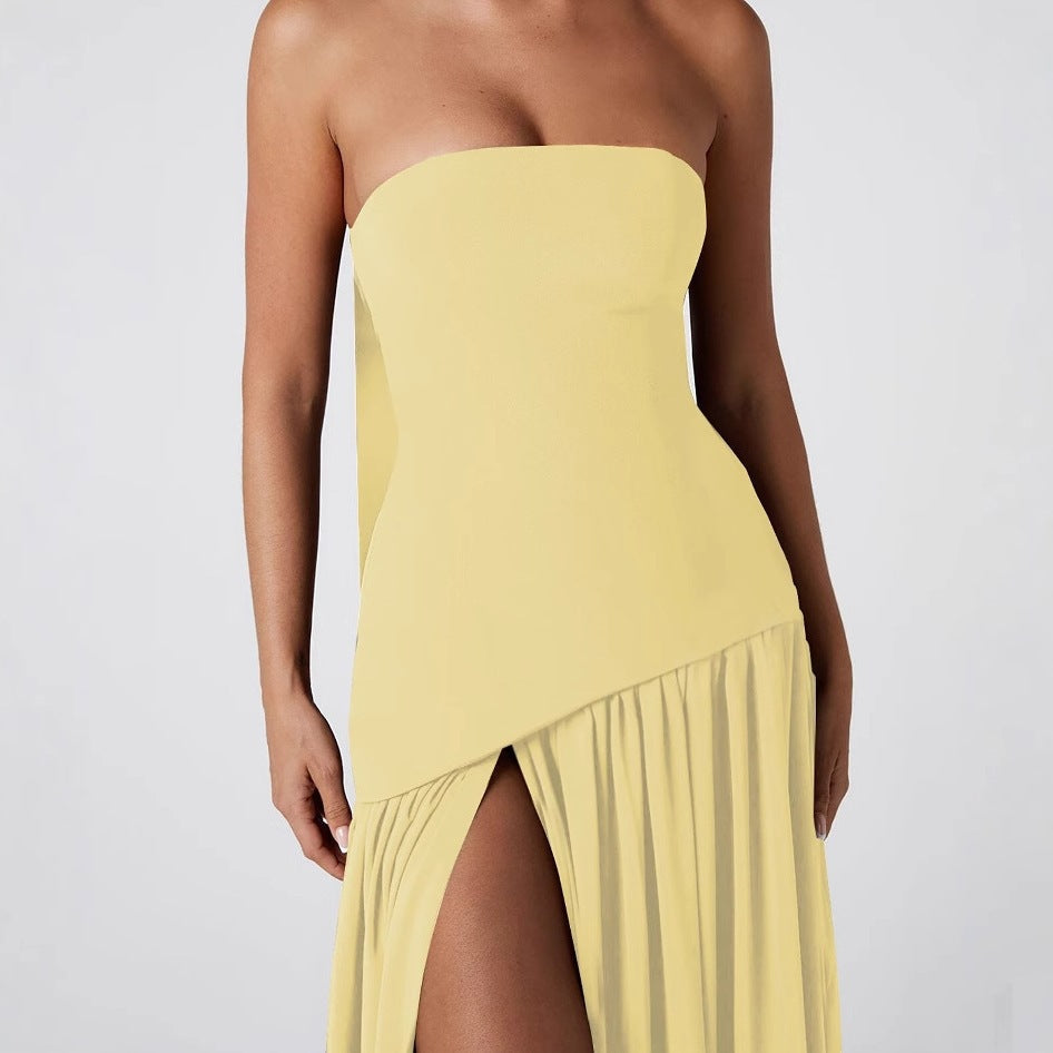 Damen Maxikleid mit schulterfreiem Design und dekorativem Wickelausschnitt R&B