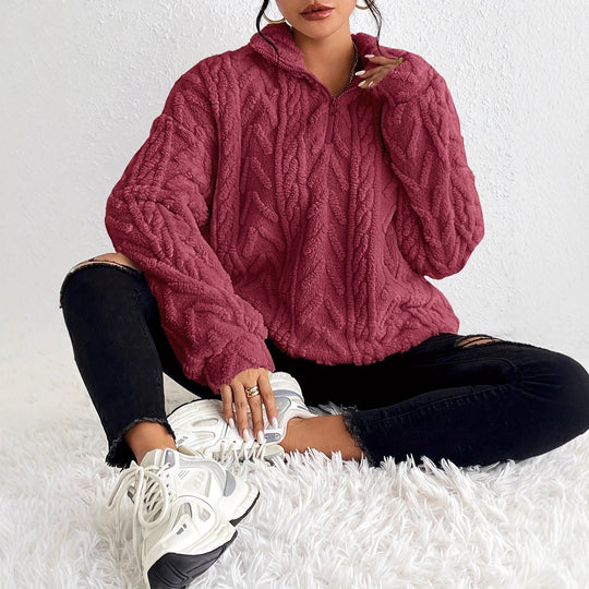 Damen Kuscheliger Fleece-Pullover mit hohem Kragen und Zipper-Detail R&B