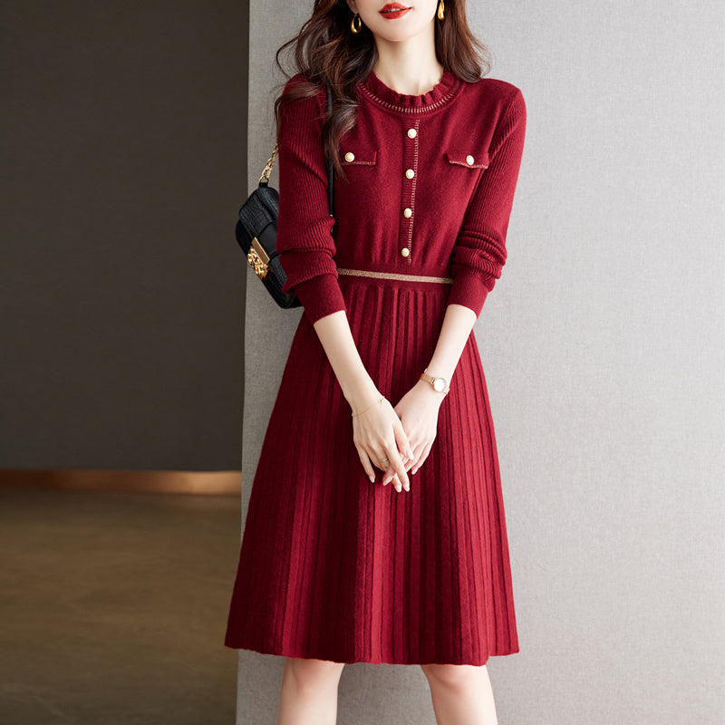 Damen Strickkleid mit eleganter Rückenansicht und hochgeschlossenem Kragen R&B