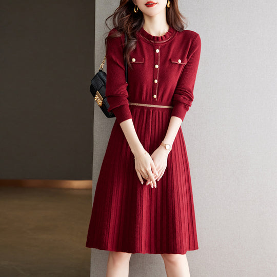 Damen Strickkleid mit eleganter Rückenansicht und hochgeschlossenem Kragen R&B