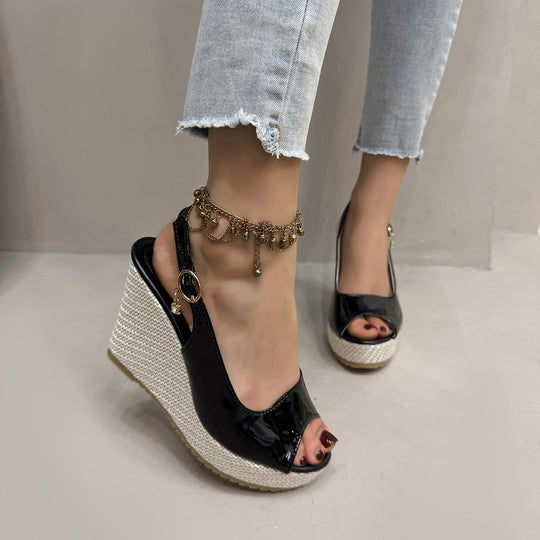 Damen Wedge-Sandalen mit modischem Perlen-Detail R&B