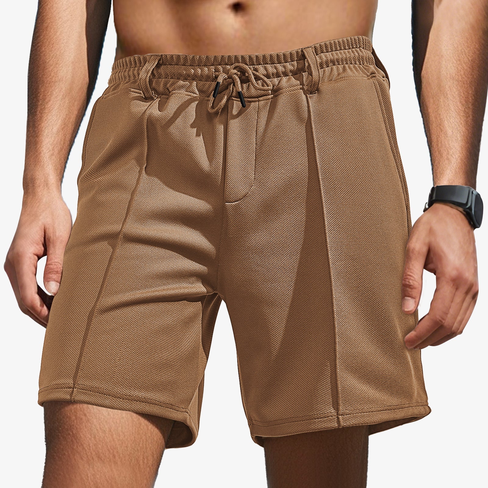 Herren nan knielange Sportshorts mit Netzstruktur, elastischem Tunnelzug und Gürtelschlaufen R&B