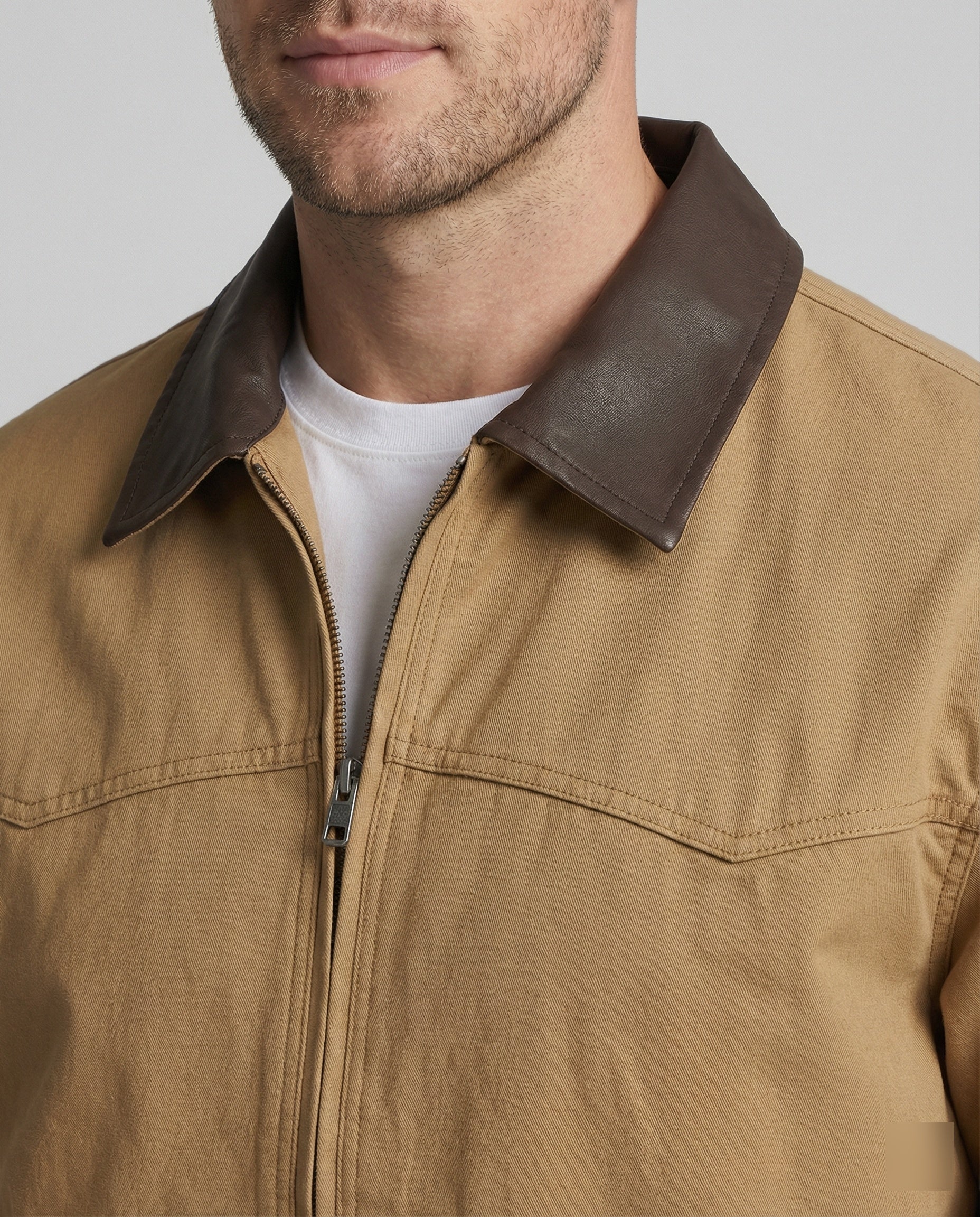 Herren lässige Workerjacke mit kontrastkragen Reißverschlussfront und Rippbündchen R&B