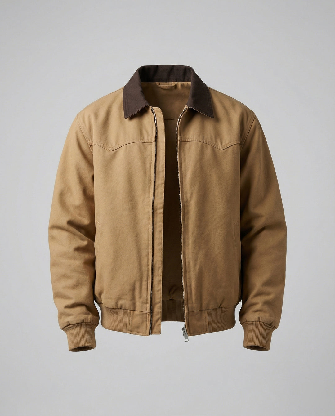 Herren lässige Workerjacke mit kontrastkragen Reißverschlussfront und Rippbündchen R&B
