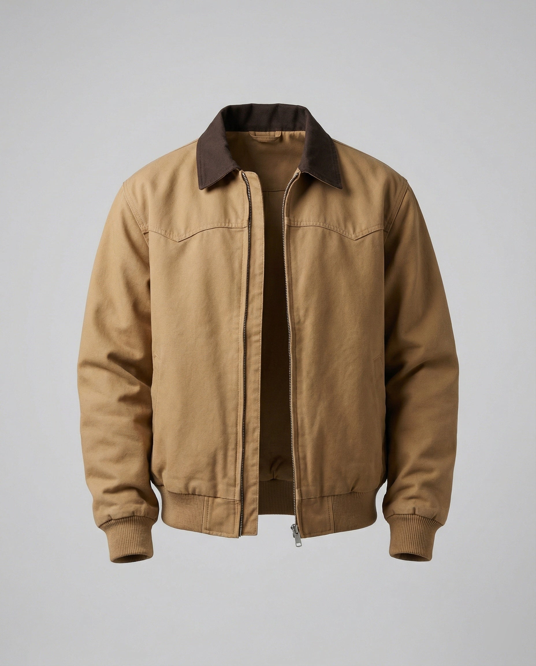 Herren lässige Workerjacke mit kontrastkragen Reißverschlussfront und Rippbündchen R&B