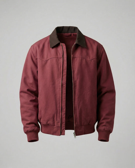 Herren lässige Workerjacke mit kontrastkragen Reißverschlussfront und Rippbündchen R&B