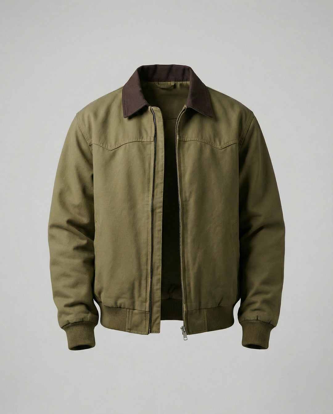 Herren lässige Workerjacke mit kontrastkragen Reißverschlussfront und Rippbündchen R&B