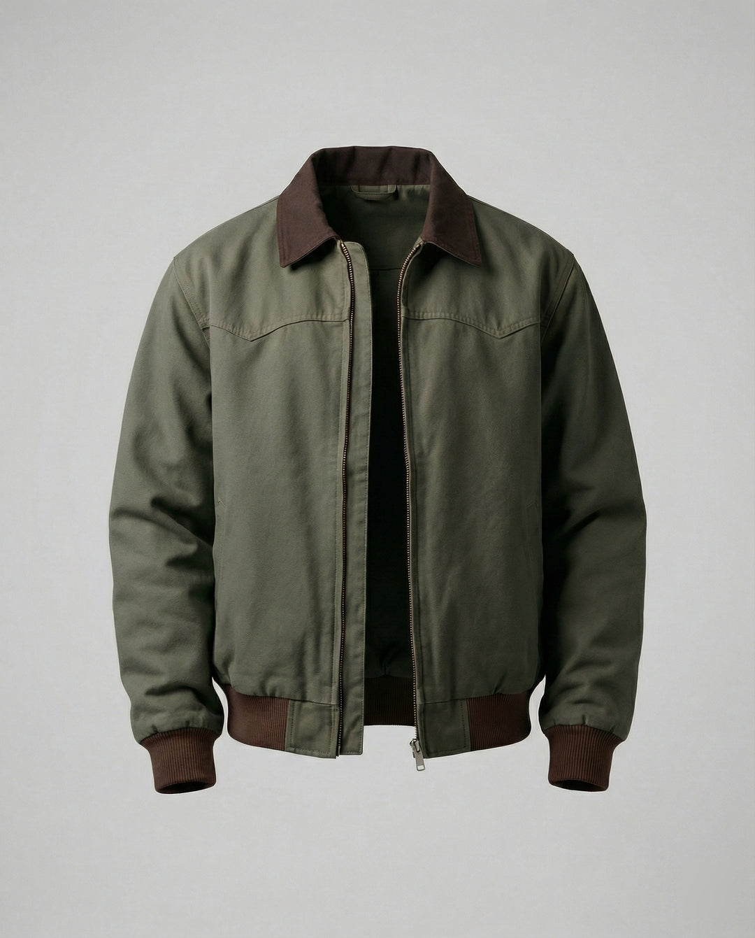 Herren lässige Workerjacke mit kontrastkragen Reißverschlussfront und Rippbündchen R&B