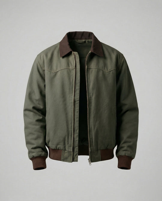 Herren lässige Workerjacke mit kontrastkragen Reißverschlussfront und Rippbündchen R&B