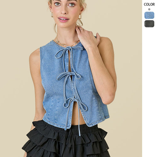 Damen Denim-Hemdweste mit verspielten Schnürdetails und modernem Schnitt R&B