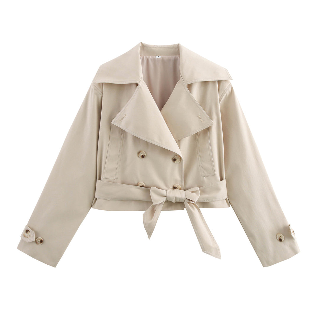 Damen modische cropped Trenchjacke mit eleganten Knopfdetails und Gürteldetail R&B
