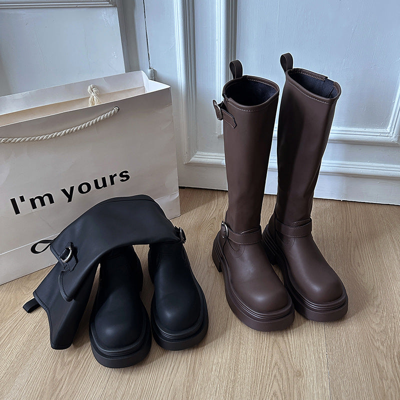 Damen modische kniehohe Stiefel mit coolem Schnallen-Detail R&B