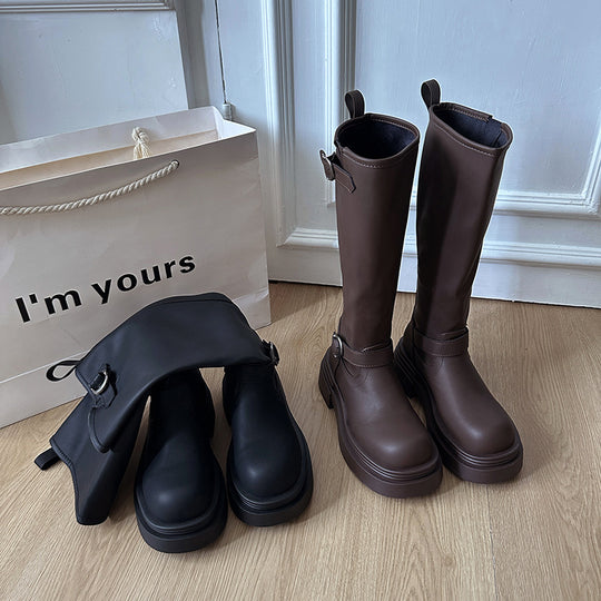 Damen modische kniehohe Stiefel mit coolem Schnallen-Detail R&B