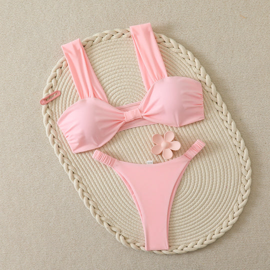Damen Bandeau-Bikini mit breiten Trägern und eleganter Schleifenverzierung R&B