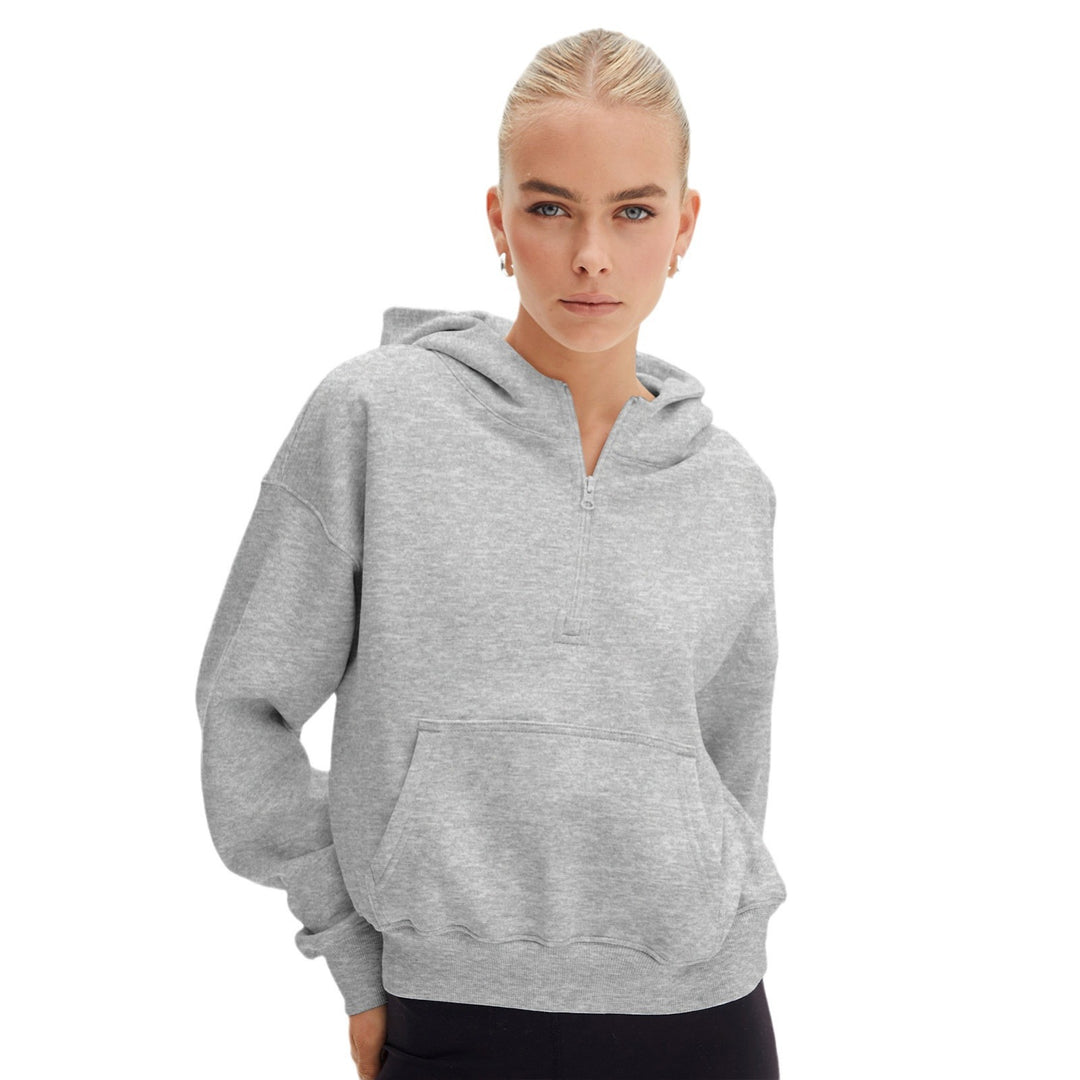 Damen Kapuzenpullover mit halbem Reißverschluss und Kängurutasche R&B