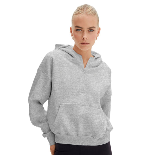 Damen Kapuzenpullover mit halbem Reißverschluss und Kängurutasche R&B
