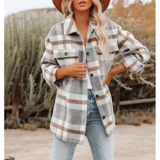 Damen Karobluse mit oversized Schnitt und Taschen R&B