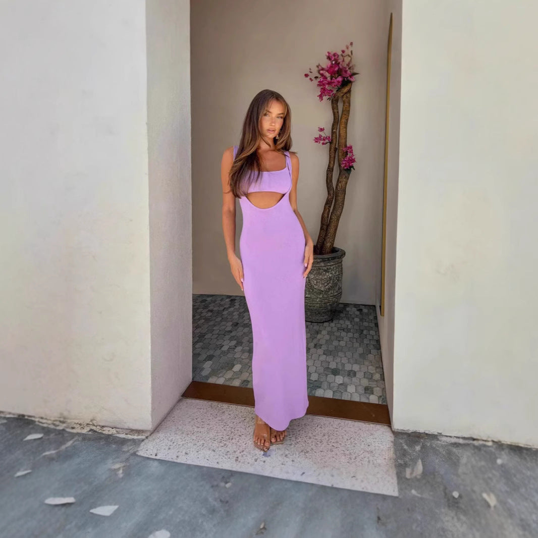 Damen figurbetontes Maxikleid mit ärmellosem Design und dezenter Drapierung R&B
