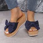 Damen Plattform-Sandalen mit modischem Leopardenmuster und eleganter Schleife R&B