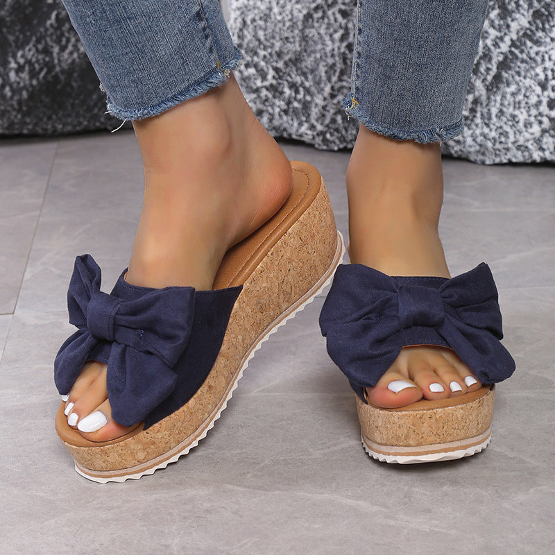Damen Plattform-Sandalen mit modischem Leopardenmuster und eleganter Schleife R&B