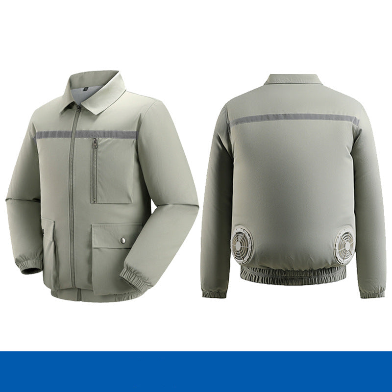 Herren nan belüftete Kühlarbeitsjacke mit seitlichen USB-Lüftern, reflektierendem Bruststreifen und multifunktionalen Taschen R&B