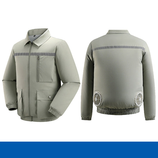 Herren nan belüftete Kühlarbeitsjacke mit seitlichen USB-Lüftern, reflektierendem Bruststreifen und multifunktionalen Taschen R&B