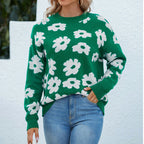 Damen Strickpullover mit floralem Muster und lockerem Schnitt