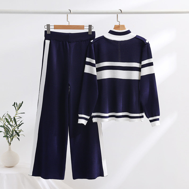 Damen sportliches Strick-Loungewear-Set mit geripptem Design und praktischen Taschen R&B
