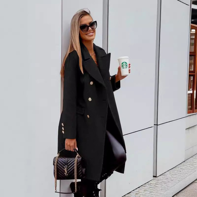 Damen Modischer Doppelreihen-Mantel mit strukturiertem GewR&Be R&B
