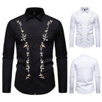 Herren Langarmhemd mit floralen Stickereien