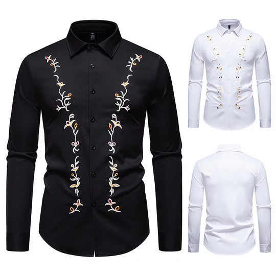 Herren Langarmhemd mit floralen Stickereien R&B