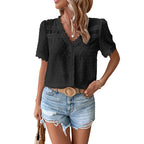 Damen Bluse mit zarten Spitzenakzenten und modernem V-Ausschnitt R&B