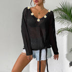 Damen luftiger Strickpullover mit floralem Dekor R&B