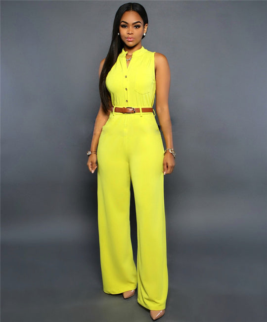 Damen Eleganter Jumpsuit mit Gürtel und Knopfdetail R&B