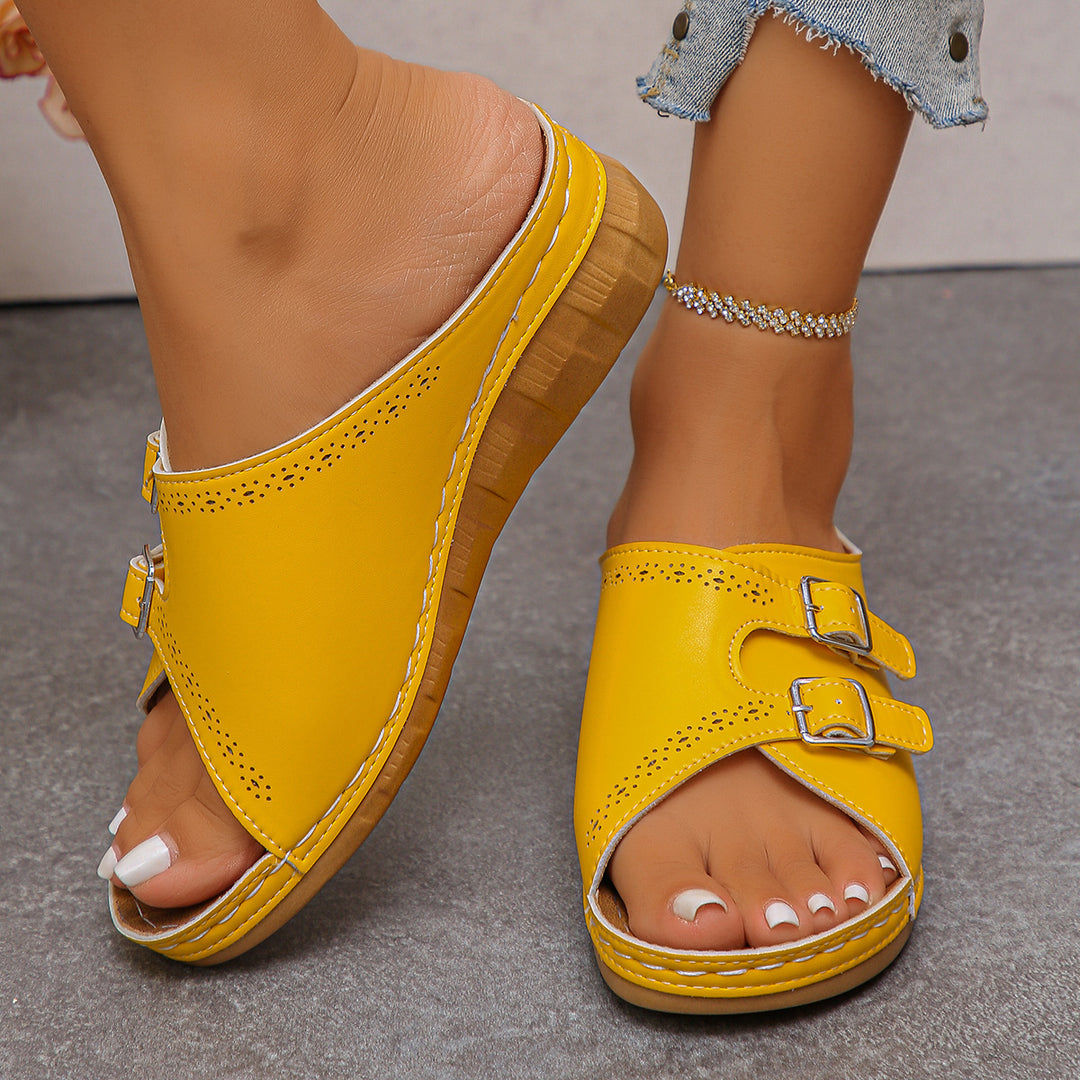 Damen Komfortable Pantoletten mit Doppelschnallen R&B
