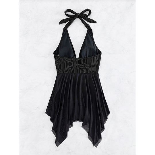 Damen Eleganter Wickel-Badeanzug mit tiefem V-Ausschnitt und Chiffonrock R&B