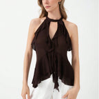 Damen elegantes Rüschenoberteil mit hochgeschlossenem Design