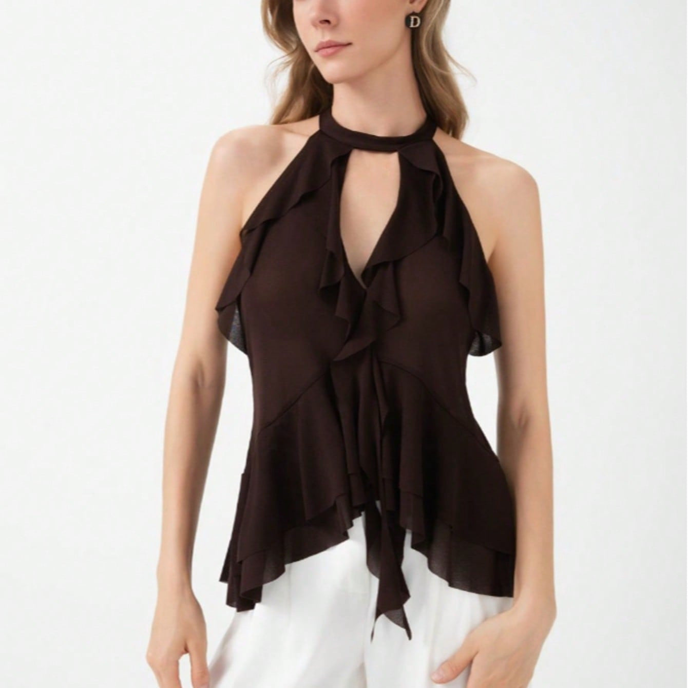 Damen elegantes Rüschenoberteil mit hochgeschlossenem Design