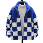 Damen Fleecejacke mit Karo-Design und hohem Kragen