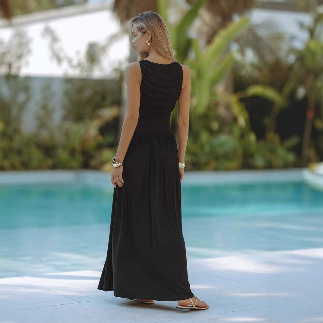 Damen Maxi-Kleid mit elegantem Faltenwurf und ärmellosem Design R&B