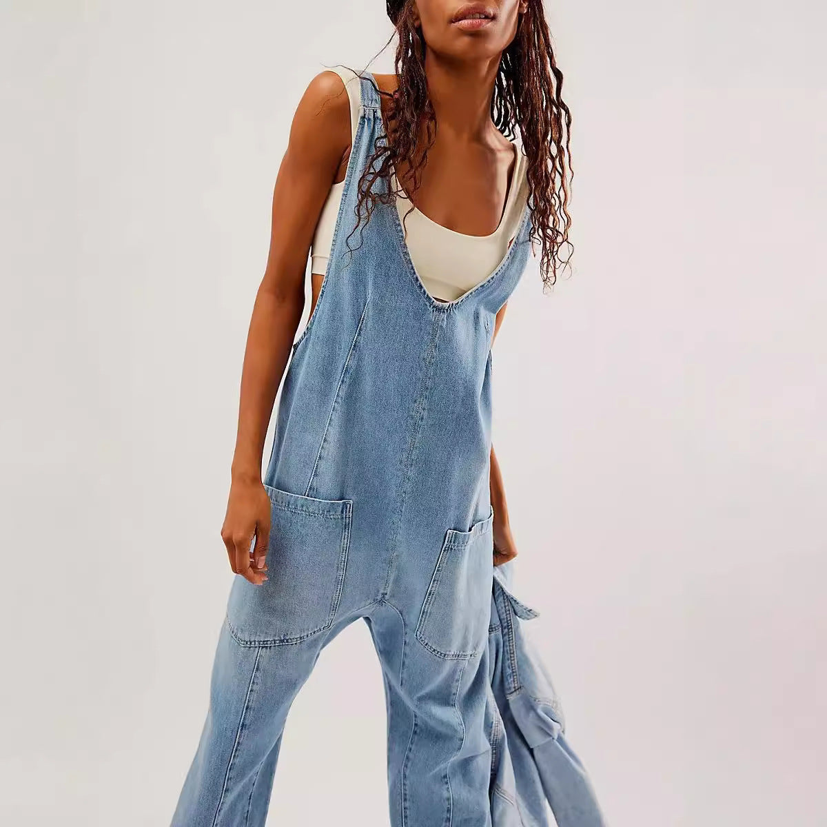 Damen Lässiger Denim-Overall mit großen Taschen R&B