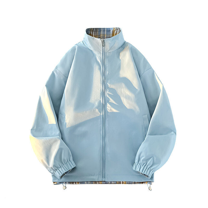 Damen lässige Windjacke mit kariertem Innenfutter und hohem Kragen R&B