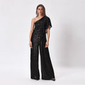 Damen Einseitiger Pailletten Jumpsuit mit Weiter Hose Heidi-Mode