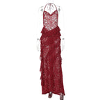 Damen Elegantes Abendkleid mit feiner Spitze und Rüschendetails R&B