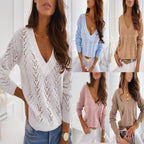 Damen V-Ausschnitt Strickpullover mit romantischem Zopfmuster R&B