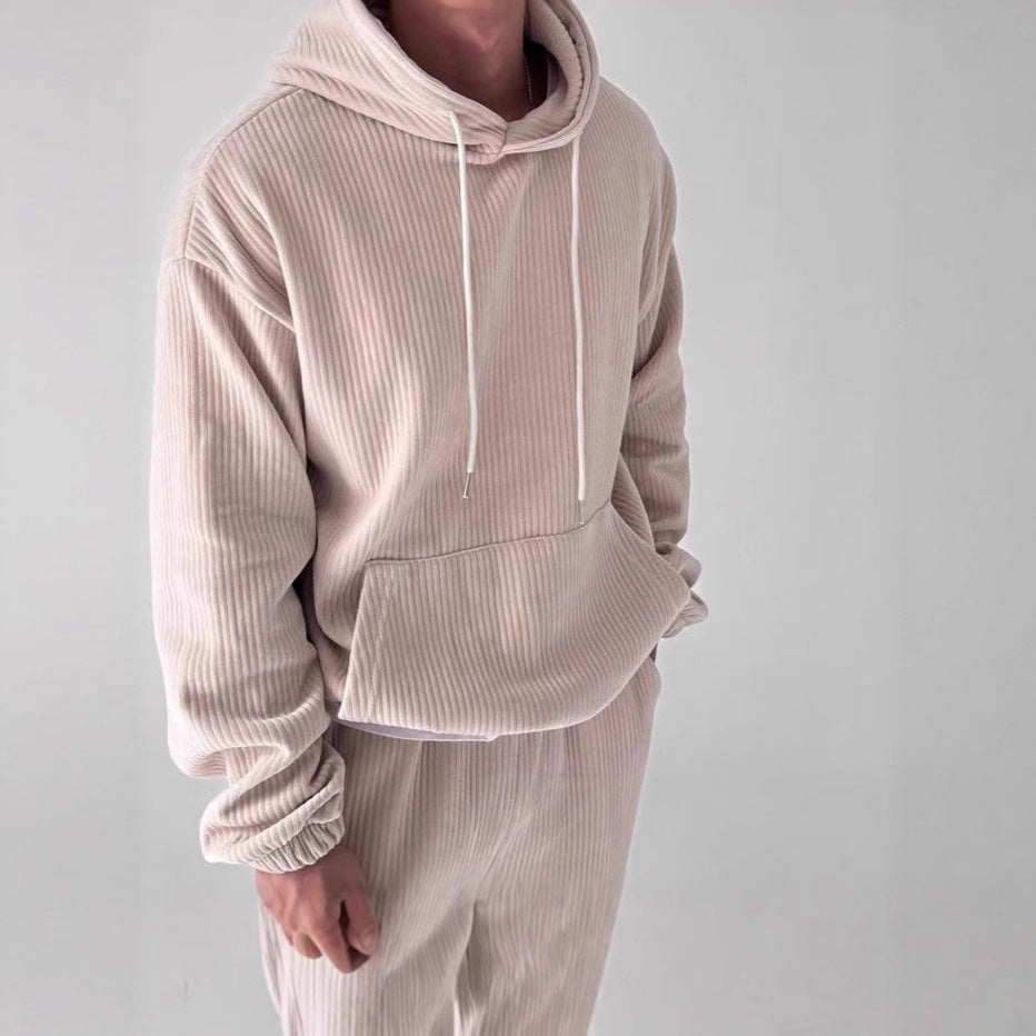 Herren Kuscheliger Hoodie mit Rippstruktur und praktischer Kängurutasche R&B