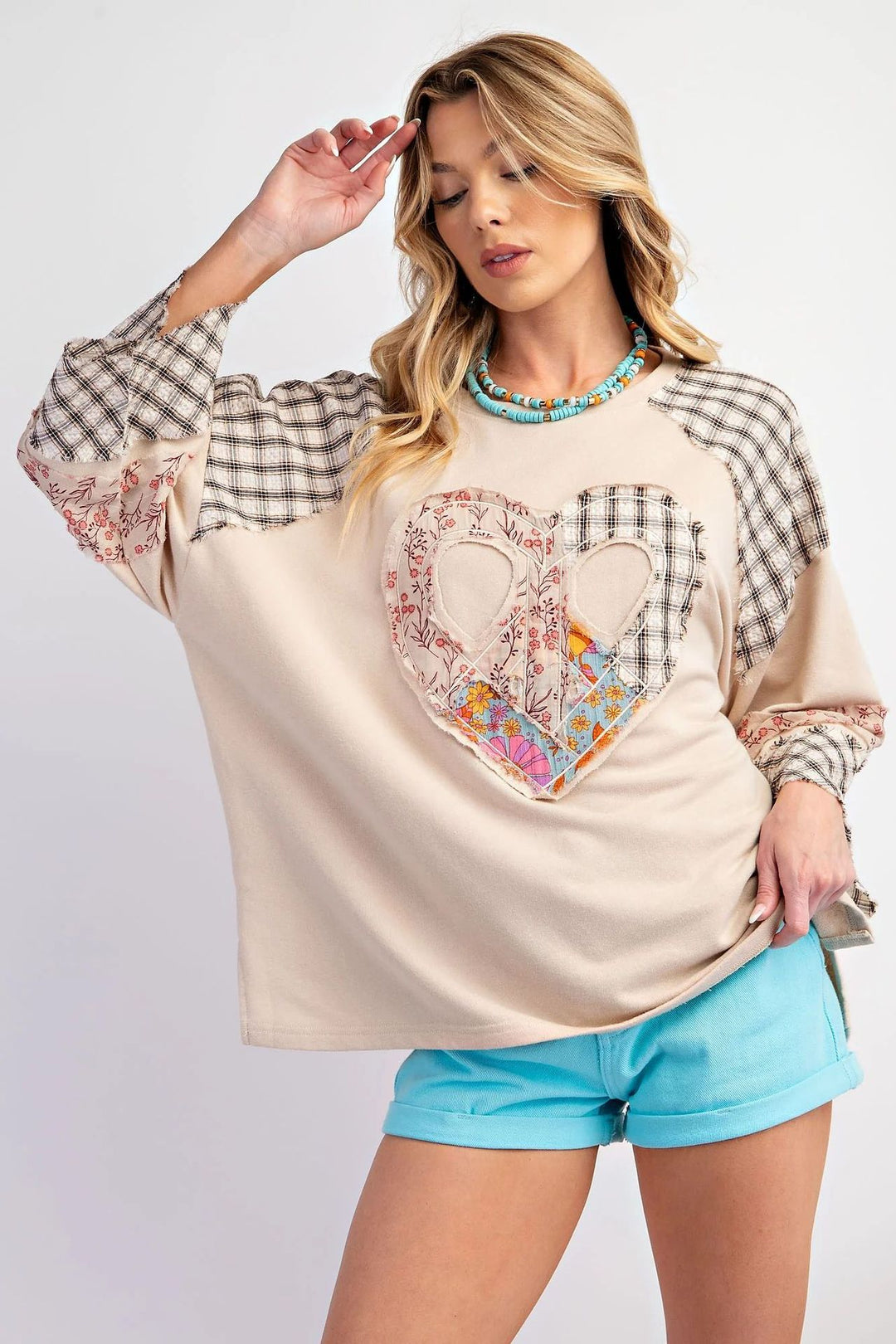 Damen kreatives Sweatshirt mit Patchwork-Design R&B